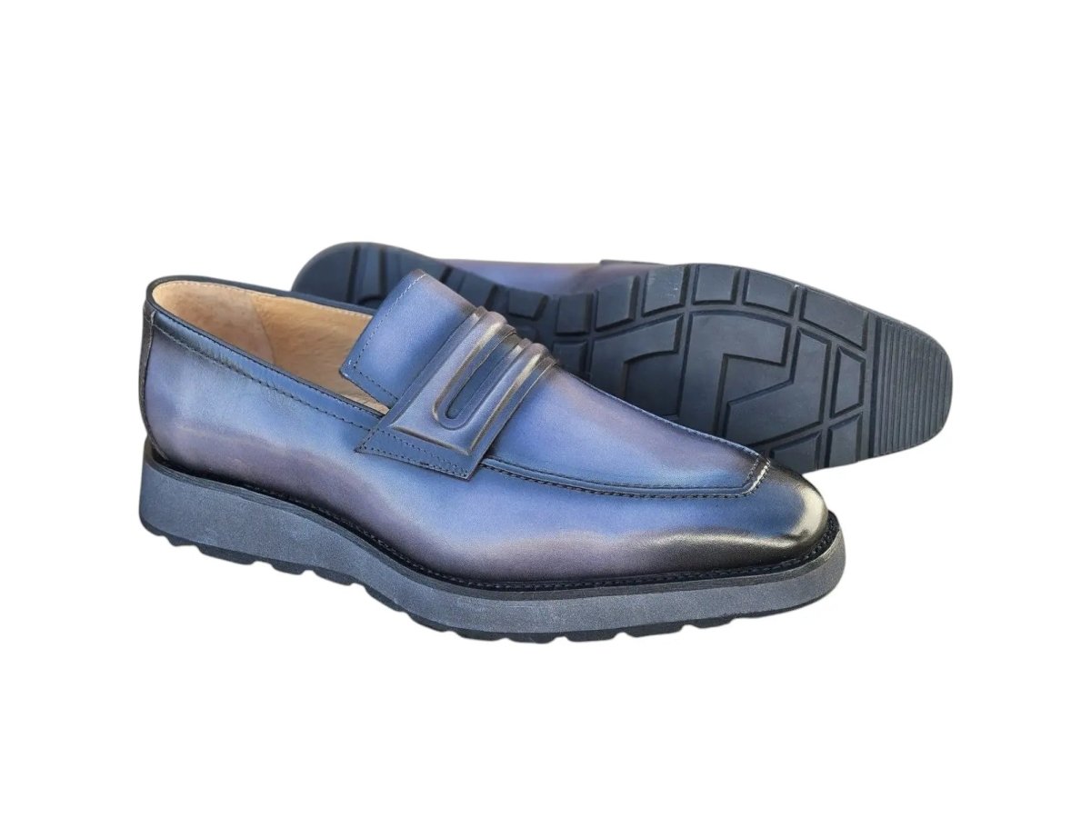 Hand BurniShed Penny Loafer Chunky Sole Men’s Leather Ks52 Shoes by Carrucci Shoes – Don't Panic Shoes