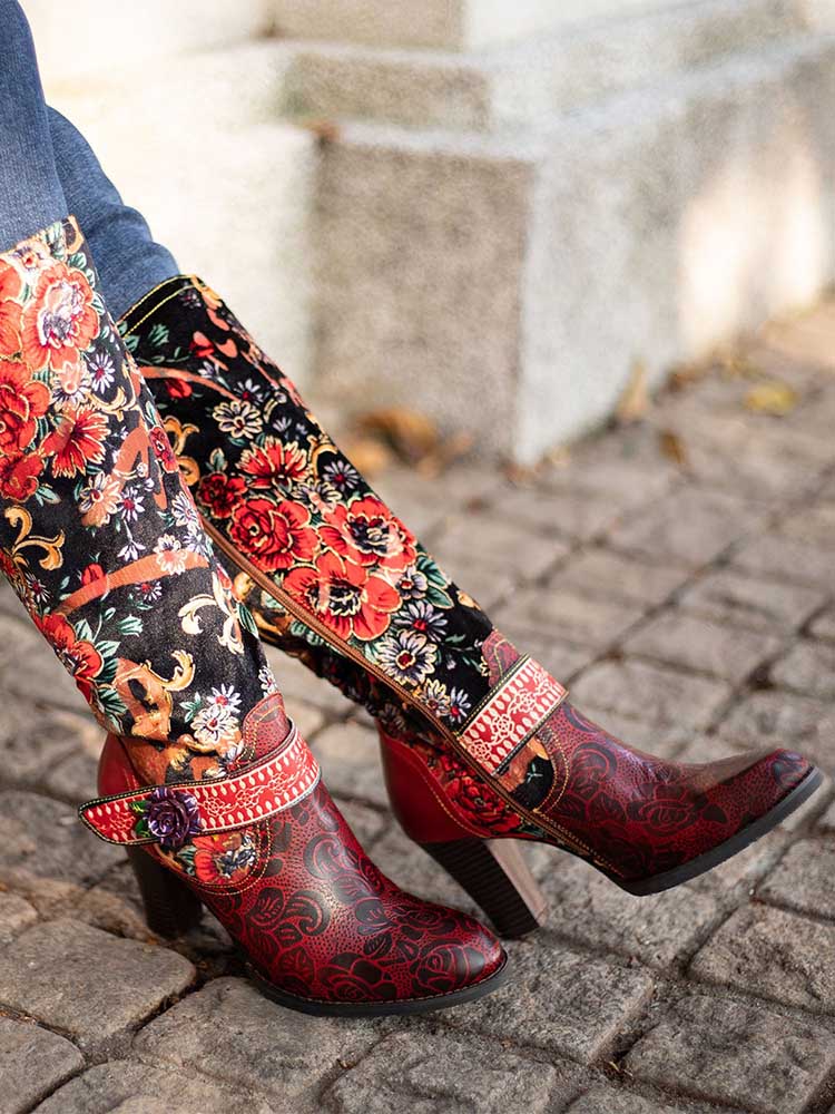 Handmade Floral Embossed Embroidery Elegant Boots Boots by Colorstepshoes – Don't Panic Shoes