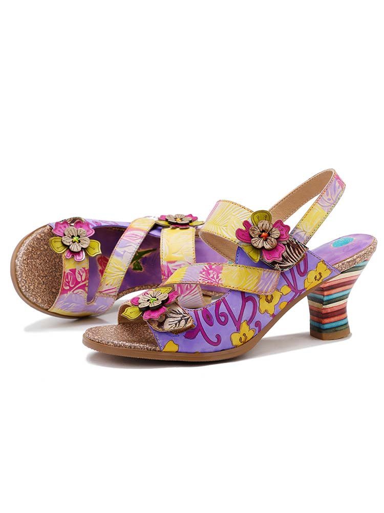 Handmade Leather Colored Stripe Heel Comfy Sandals Pumps by Colorstepshoes – Don't Panic Shoes