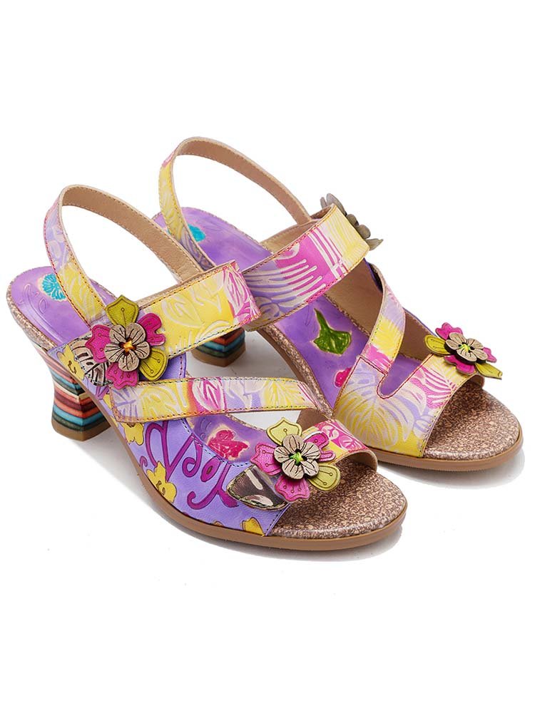 Handmade Leather Colored Stripe Heel Comfy Sandals Pumps by Colorstepshoes – Don't Panic Shoes
