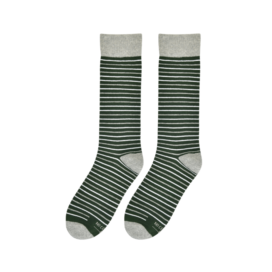 Hunter Green And White Striped Socks For Men And Women Versatile Casual Athletic Everyday Wear Socks by No Cold Feet – Don't Panic Shoes