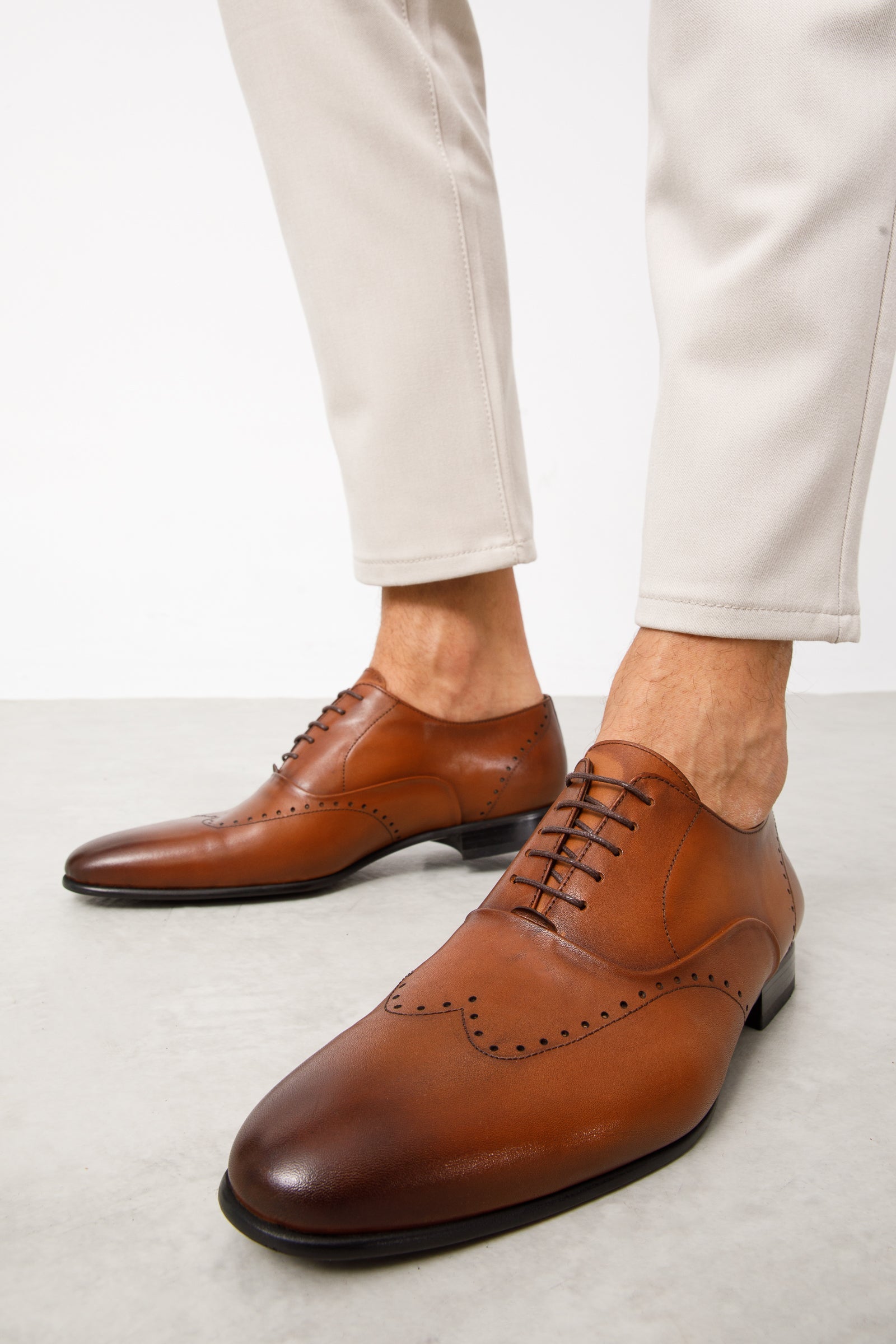 The Roma Tan Leather Wingtip Oxford Men Shoe