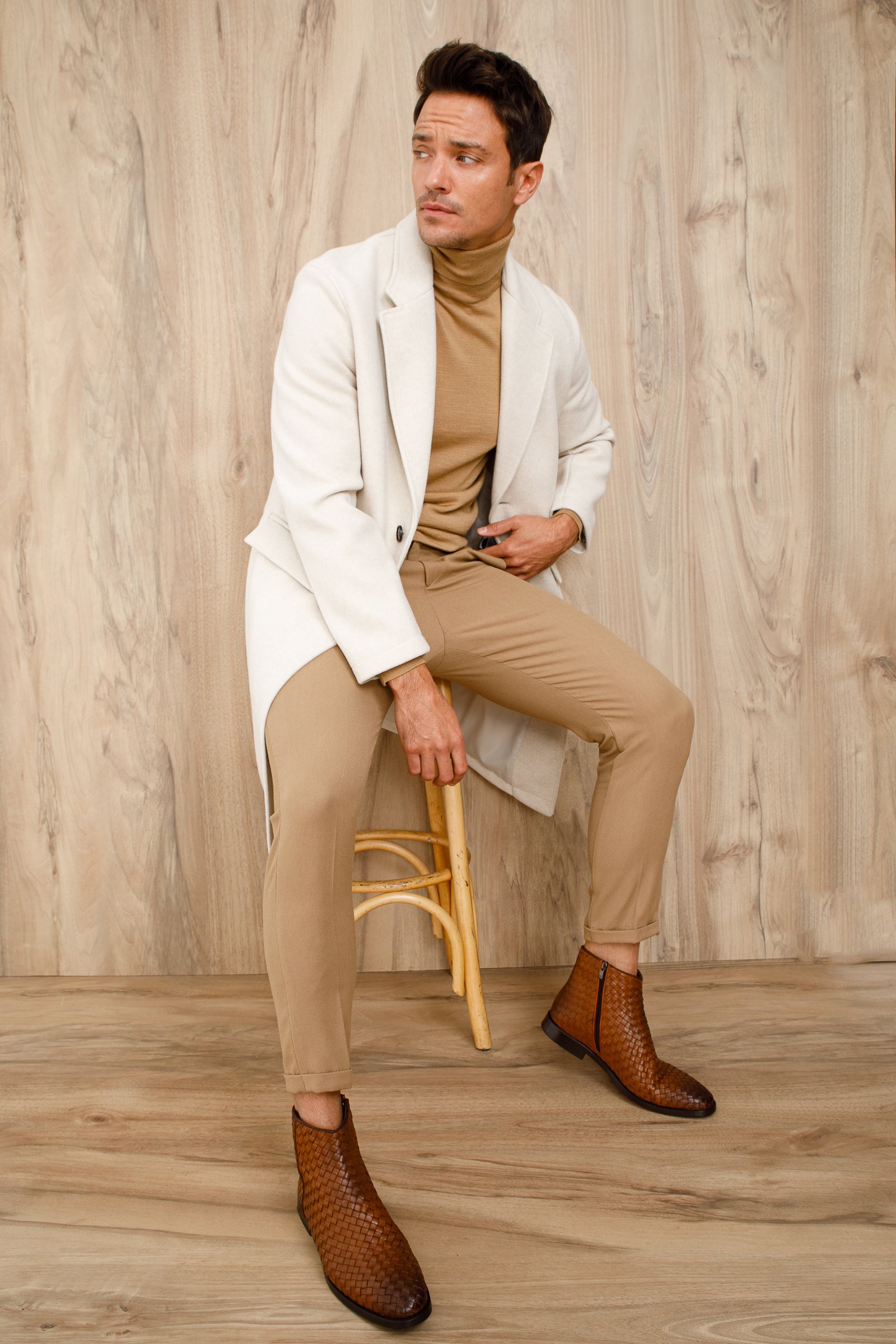 The Wellington Tan Handwoven Leather Men Boot with a Zipper