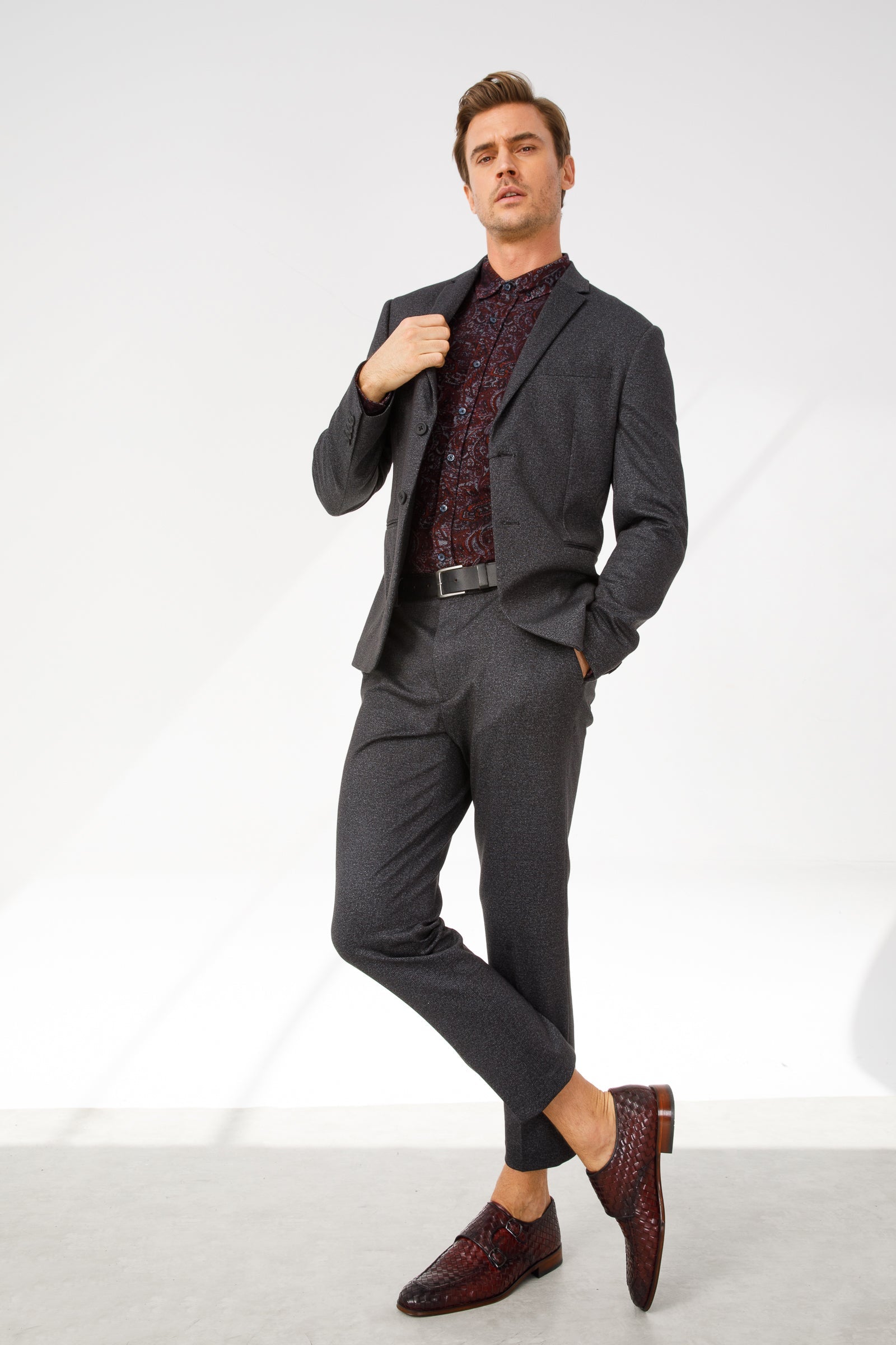 The Turan Burgundy Woven Double Monk Strap Dress Men Shoe