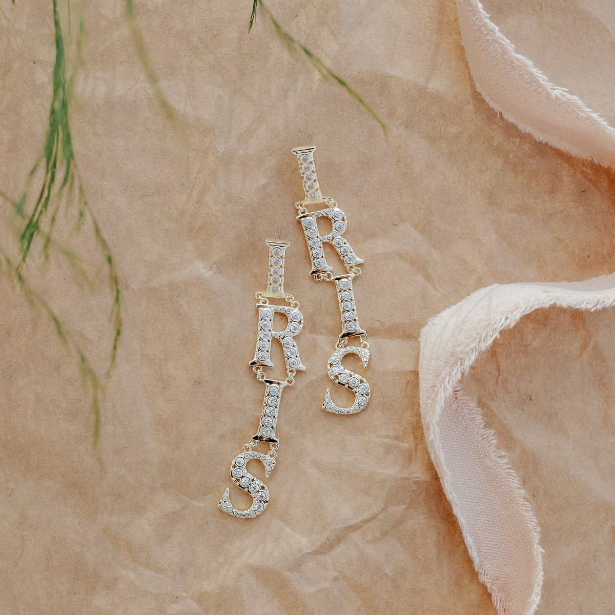 Iris Cz Letters Statement Earrings Earrings by Rahya Jewelry Design – Don't Panic Shoes