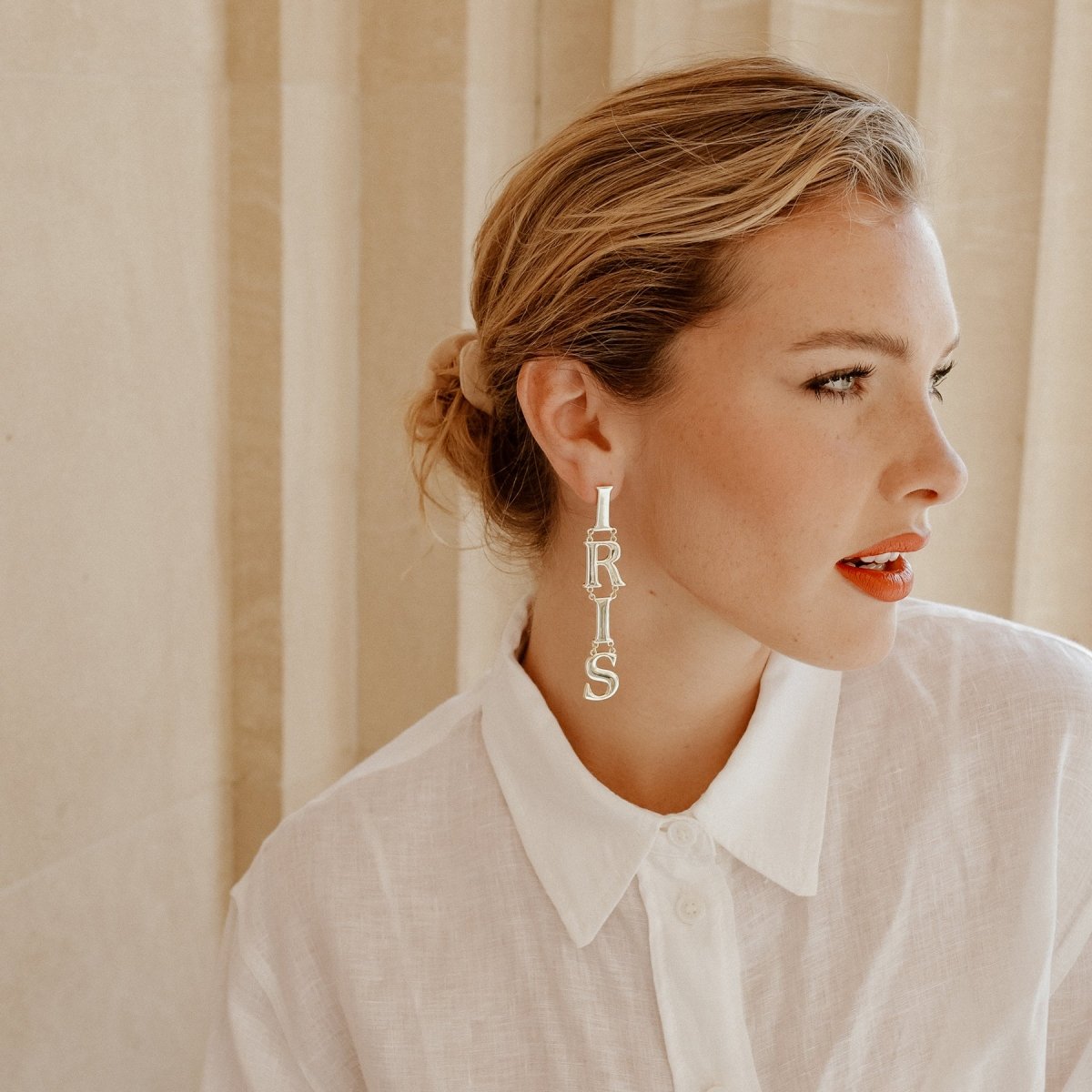 Iris Letters Statement Earrings Earrings by Rahya Jewelry Design – Don't Panic Shoes