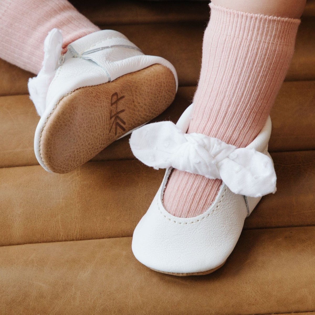Ivory Swiss Dot Knotted Bow Baby Shoe Knotted Bow Mocc by Freshly Picked – Don't Panic Shoes