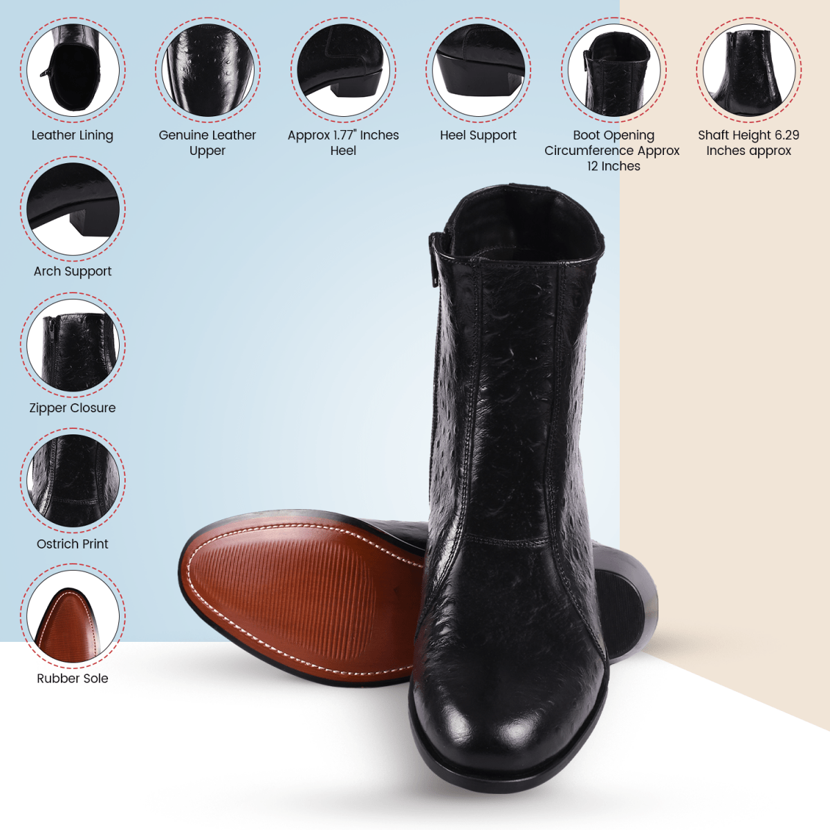 Jazzy Jackman Leather Print Ankle Length Boots Shoes by Libertyzeno – Don't Panic Shoes