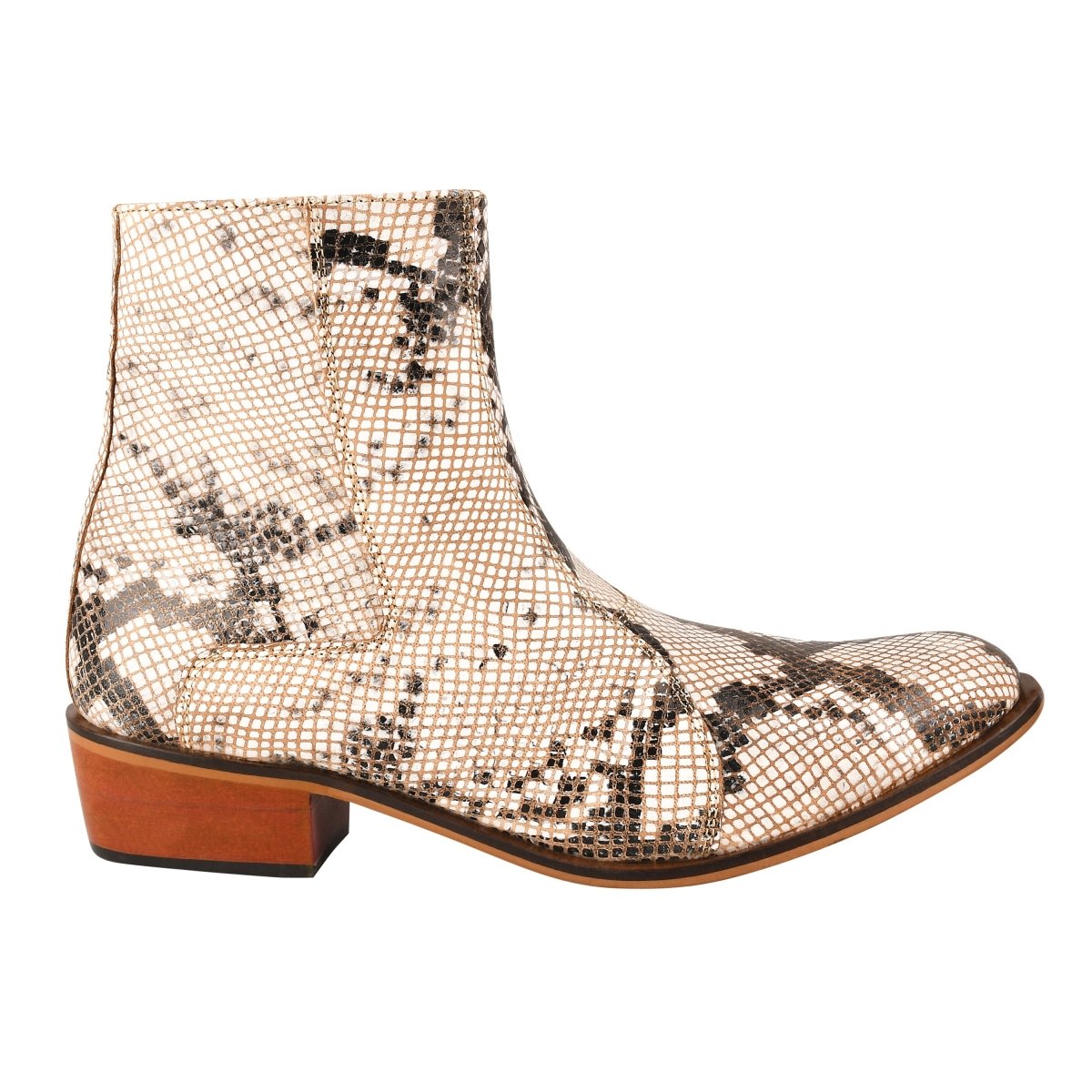 Jazzy Jackman Leather Print Ankle Length Boots Shoes by Libertyzeno – Don't Panic Shoes