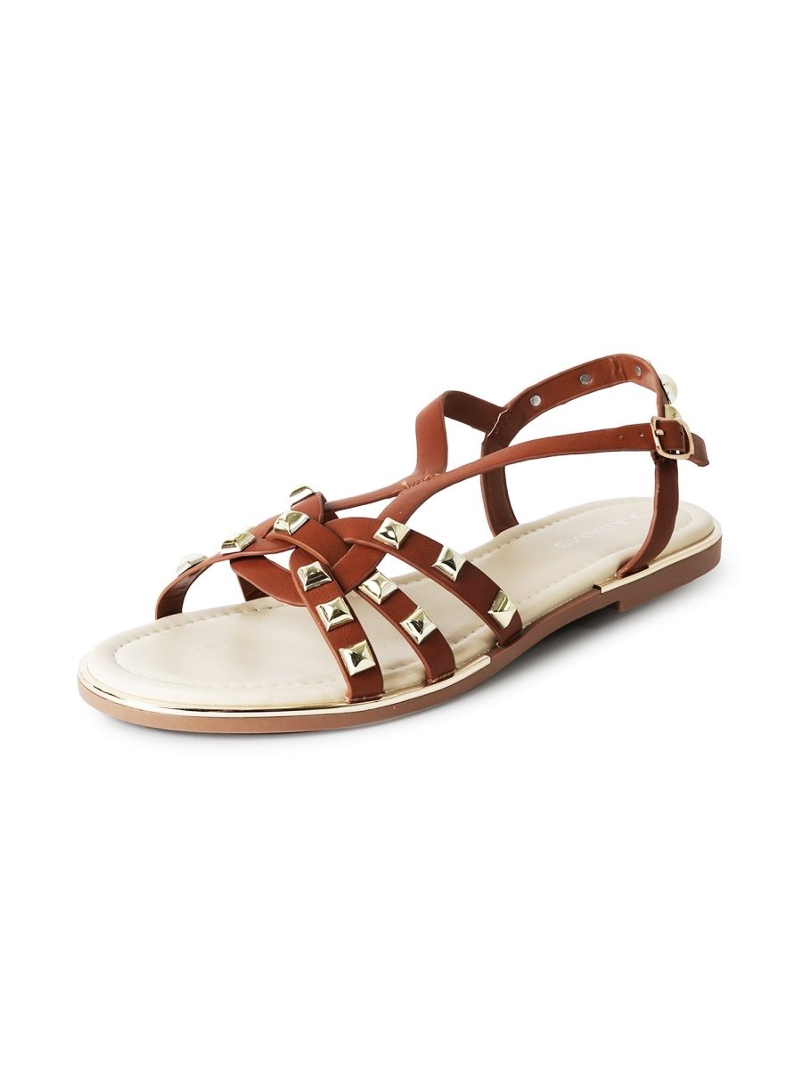 Jennifer | Brown/Gold Sandals by J.Adams – Don't Panic Shoes