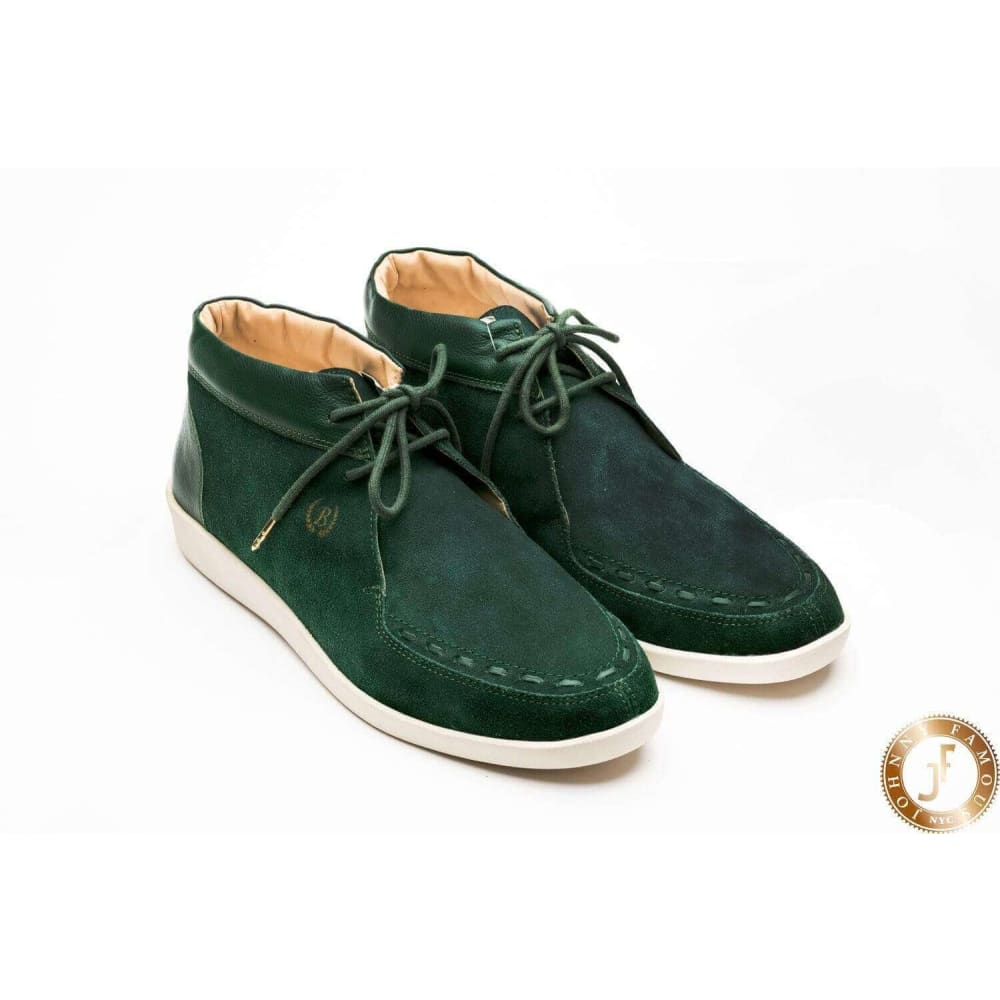 Johnny Famous Bally Style Soho Men's Emerald Green Leather and Suede High Tops