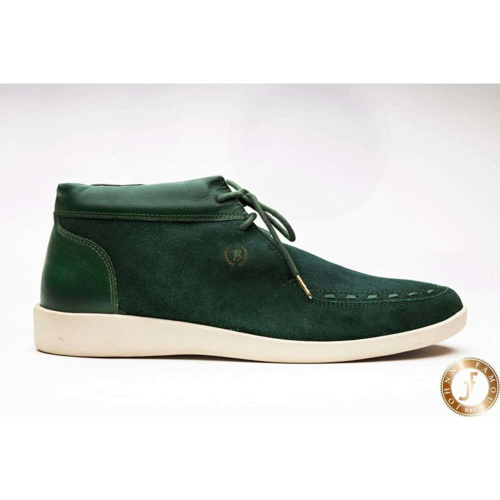 Johnny Famous Bally Style Soho Men's Emerald Green Leather and Suede High Tops