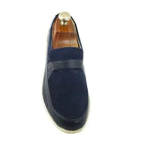Johnny FamouS Bally Style Tribeca Men’s Slip - Ons – Navy Blue Suede And Leather – Vintage 80s Vibe Shoes by Johnny Famous – Don't Panic Shoes