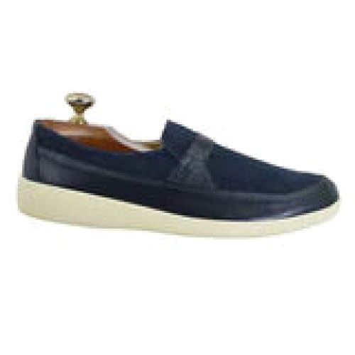 Johnny FamouS Bally Style Tribeca Men’s Slip - Ons – Navy Blue Suede And Leather – Vintage 80s Vibe Shoes by Johnny Famous – Don't Panic Shoes