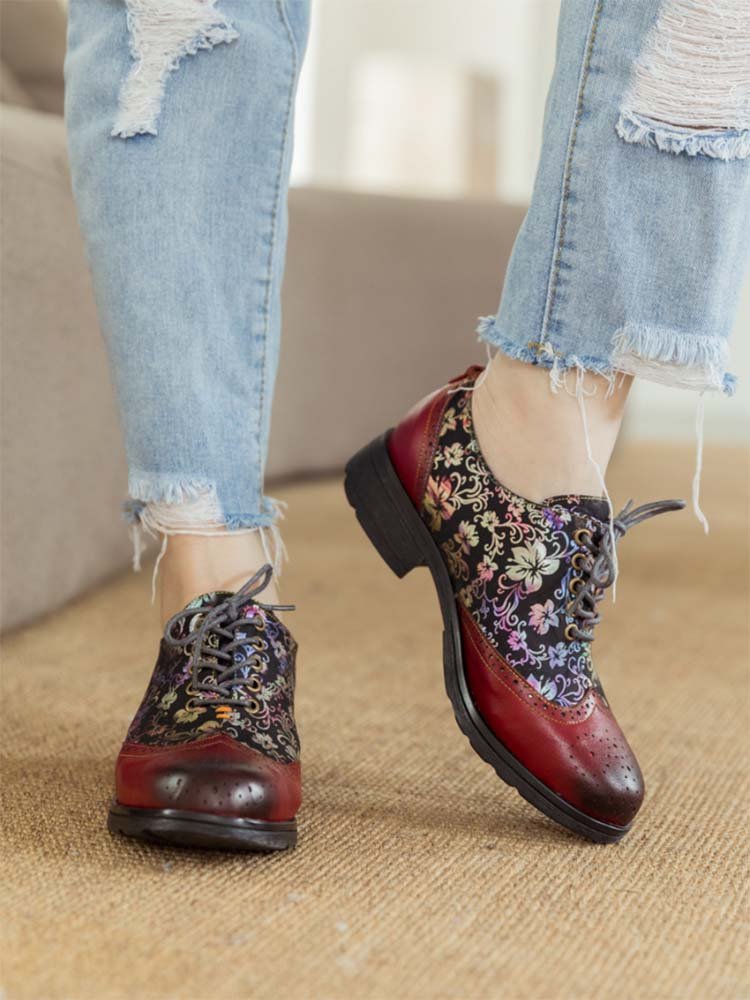 Karter Flower Handmade Brogue Flat Shoes Flat by Colorstepshoes – Don't Panic Shoes