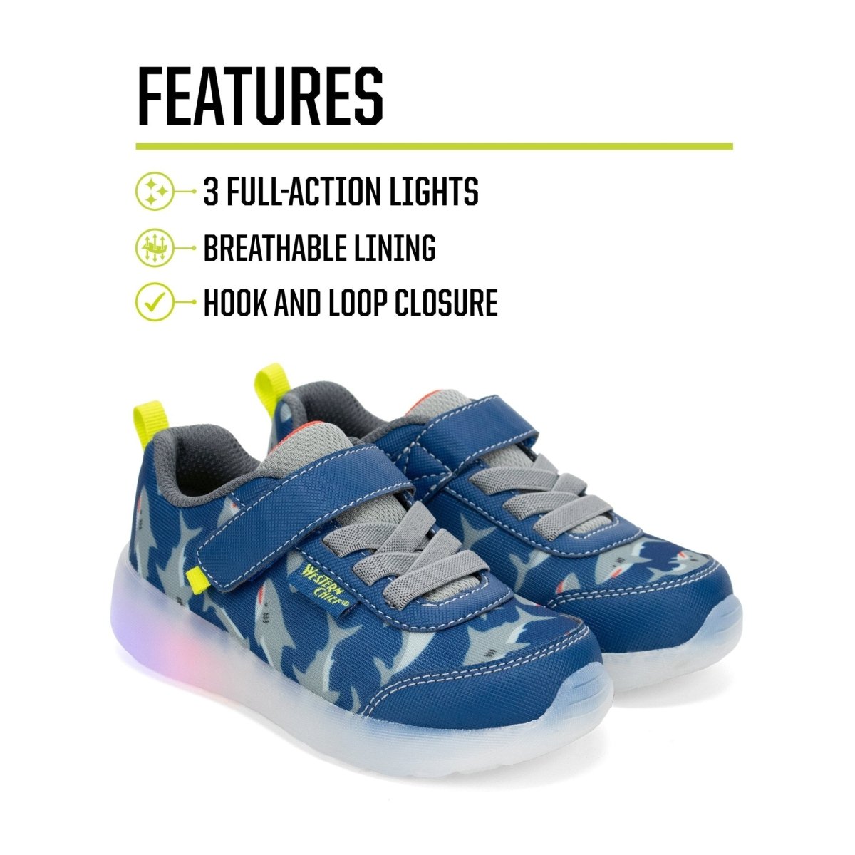 Kids Lighted Flash Feet Shark Sneaker - Blue Sneakers by Western Chief Kids' – Don't Panic Shoes