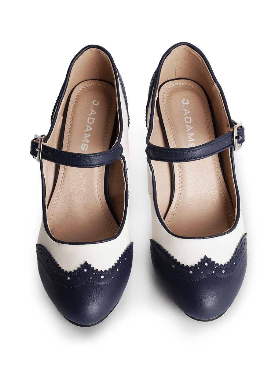 Kym | Navy/Cream Heels by J.Adams – Don't Panic Shoes