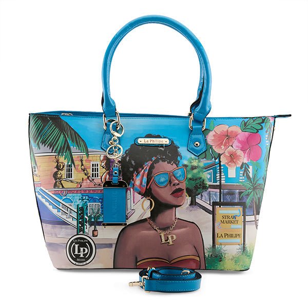 La Philipe Blue In Bahamas Handbag Tote Leather Lp1021 8 Handbags by La Philipe – Don't Panic Shoes
