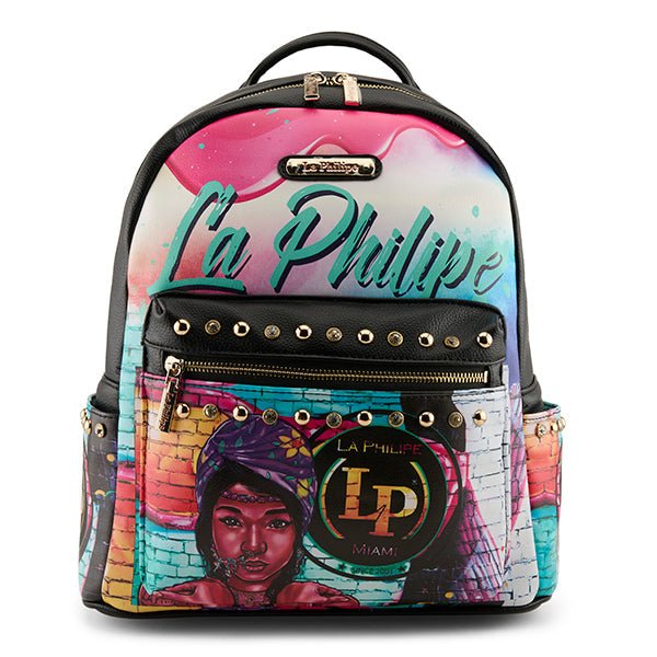 La Philipe Lp1024 2d The Wall Art Backpack Black Canvas Backpacks by La Philipe – Don't Panic Shoes