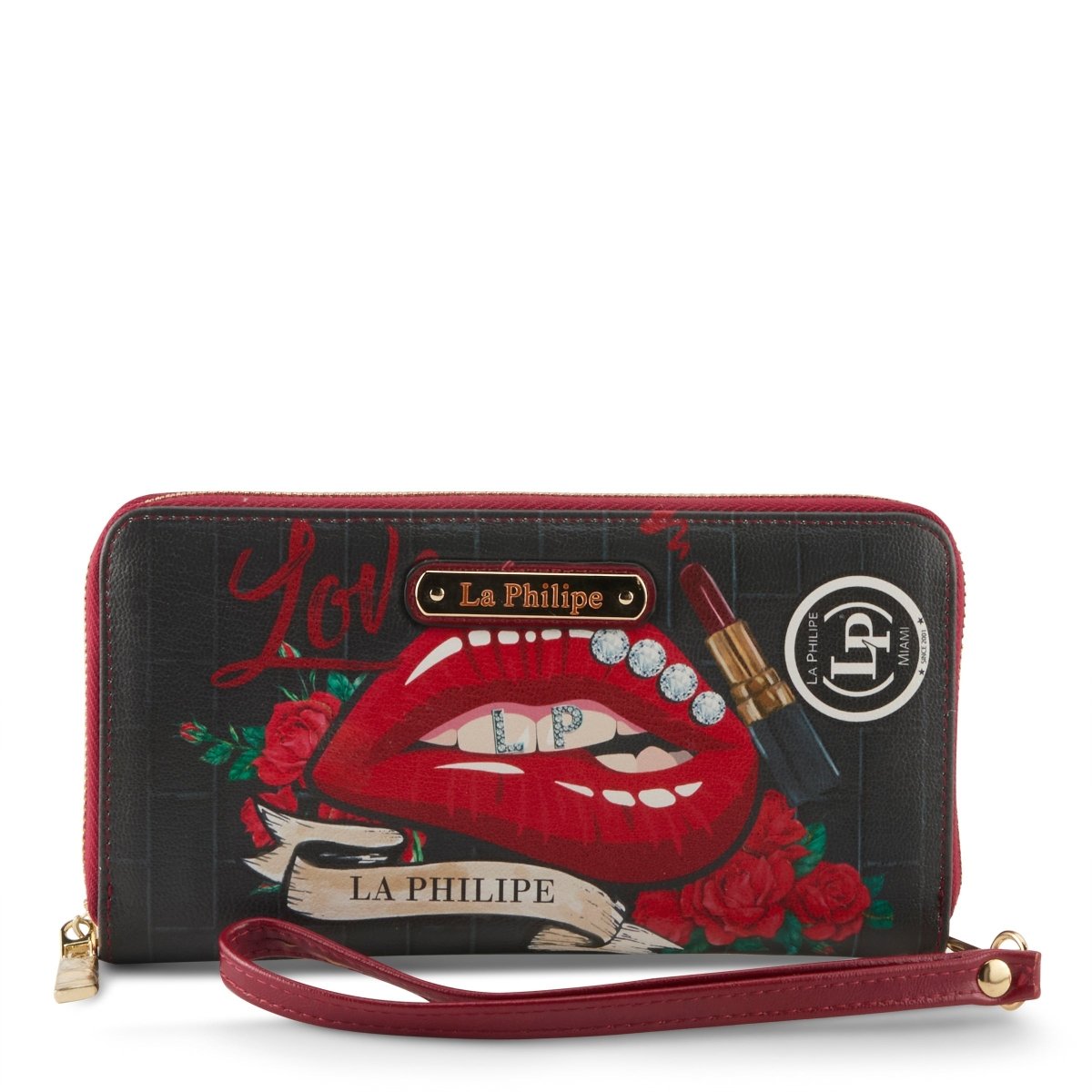 La Philipe Lp1026 16 Red Lips Wallet 2 Leather Black Wallet by La Philipe – Don't Panic Shoes