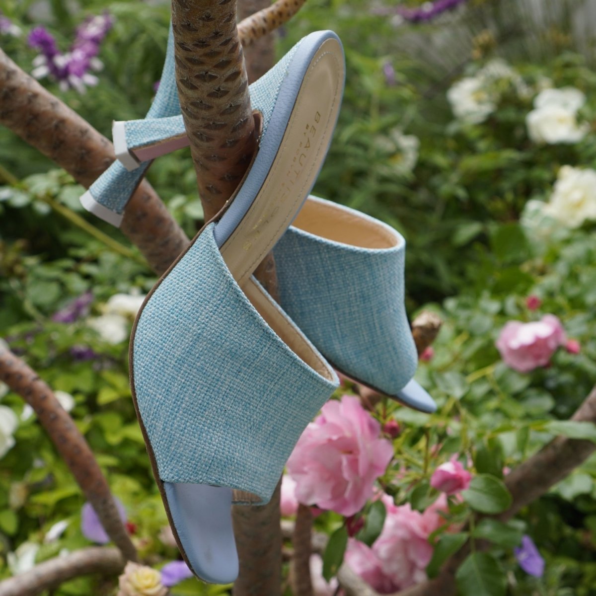 LariSsa Linen And Leather Sandal Women’s 89mm Heel Memory Heels by Beautiisoles – Don't Panic Shoes