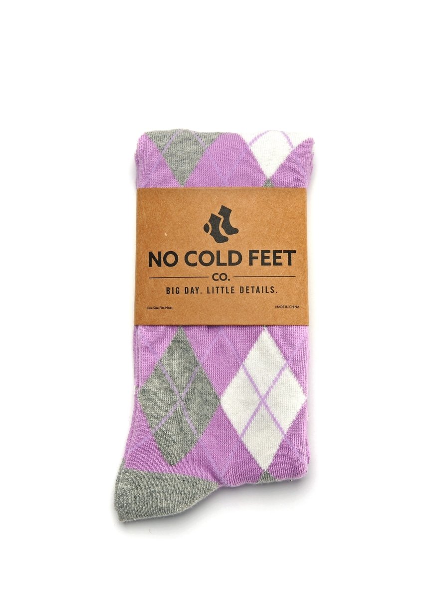 Lavender And Grey Argyle Socks Crew Length Dress Socks For Men And Women Comfortable Stylish Socks by No Cold Feet – Don't Panic Shoes