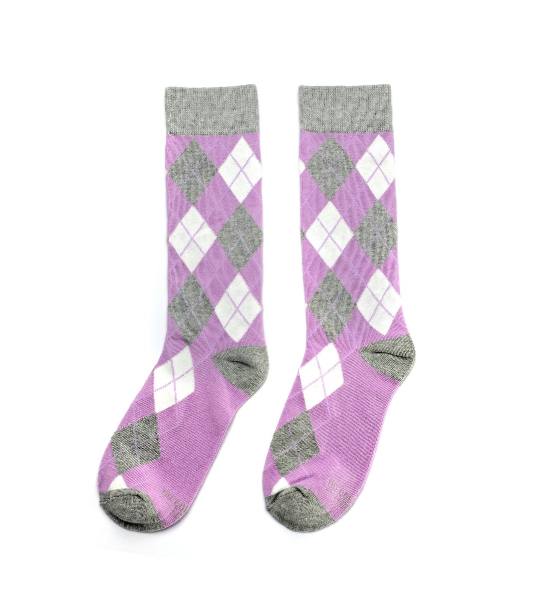 Lavender And Grey Argyle Socks Crew Length Dress Socks For Men And Women Comfortable Stylish Socks by No Cold Feet – Don't Panic Shoes