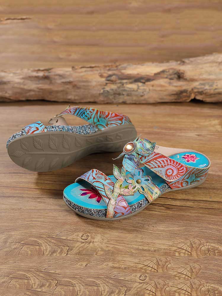 Laylah Genuine Leather Hand Painted Slippers by Colorstepshoes – Don't Panic Shoes