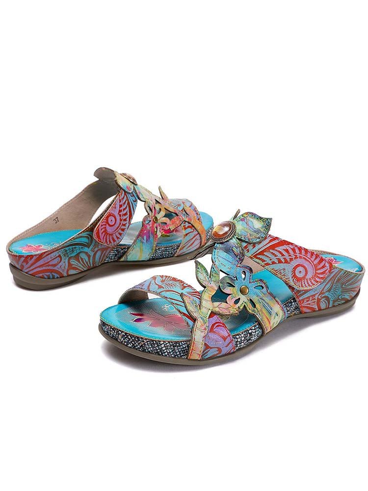 Laylah Genuine Leather Hand Painted Slippers by Colorstepshoes – Don't Panic Shoes