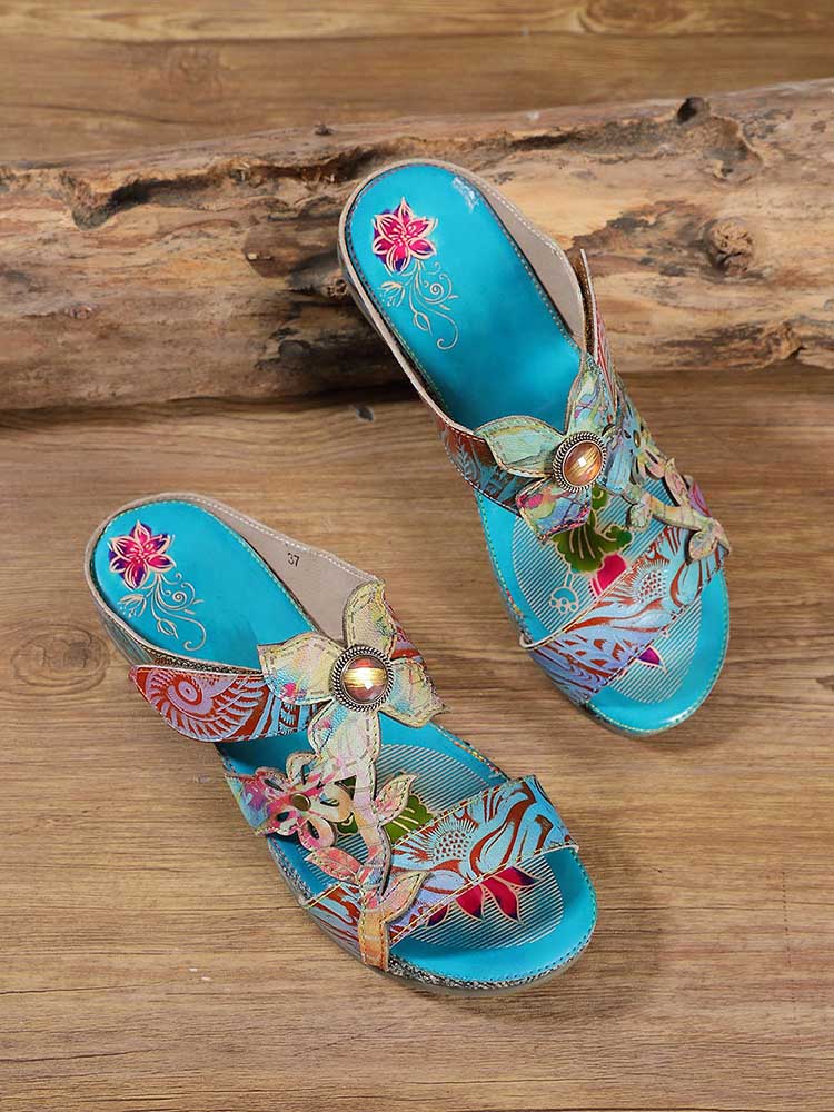 Laylah Genuine Leather Hand Painted Slippers by Colorstepshoes – Don't Panic Shoes