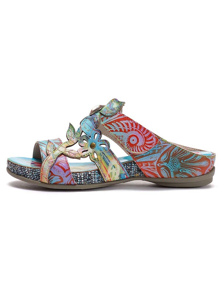 Laylah Genuine Leather Hand Painted Slippers by Colorstepshoes – Don't Panic Shoes