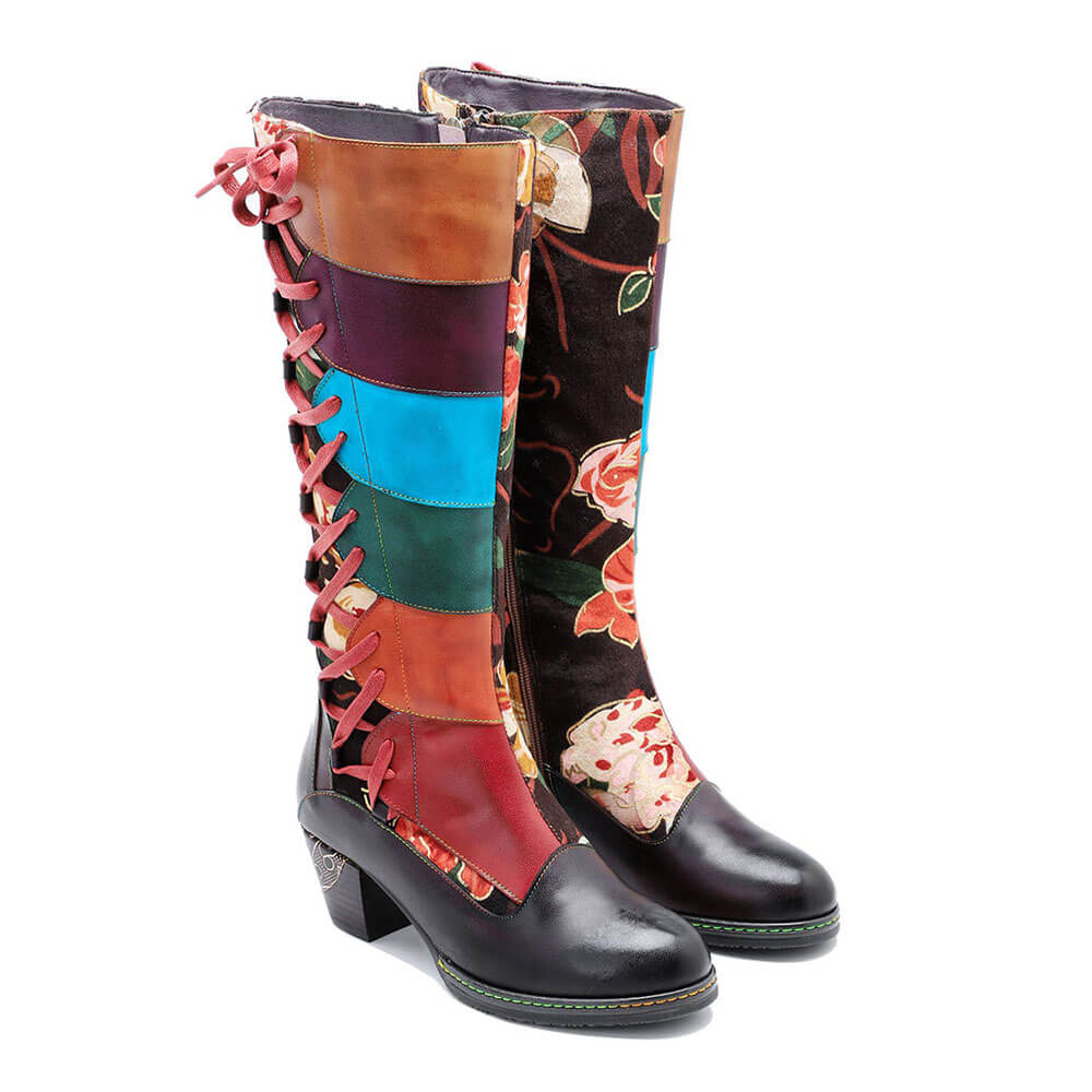 Leather Handmade Embossed Adjustable Boots Boots by Colorstepshoes – Don't Panic Shoes