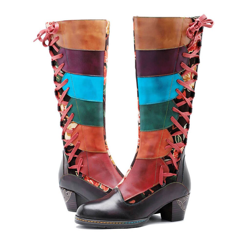 Leather Handmade Embossed Adjustable Boots Boots by Colorstepshoes – Don't Panic Shoes