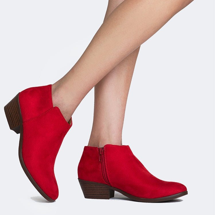 Lexy | Red Suede Booties by J.Adams – Don't Panic Shoes