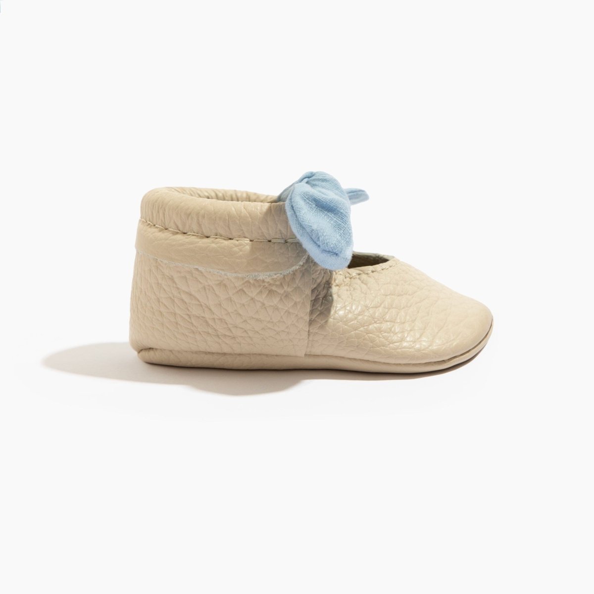 Linen Periwinkle Knotted Bow Baby Shoe Knotted Bow Mocc by Freshly Picked – Don't Panic Shoes