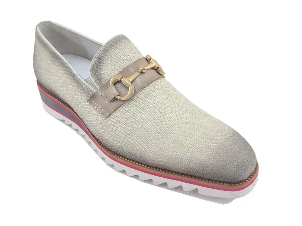 Linen Slip On Loafer Gold Tone Buckle All Day Comfort Ks550 - 03f Shoes by Carrucci Shoes – Don't Panic Shoes