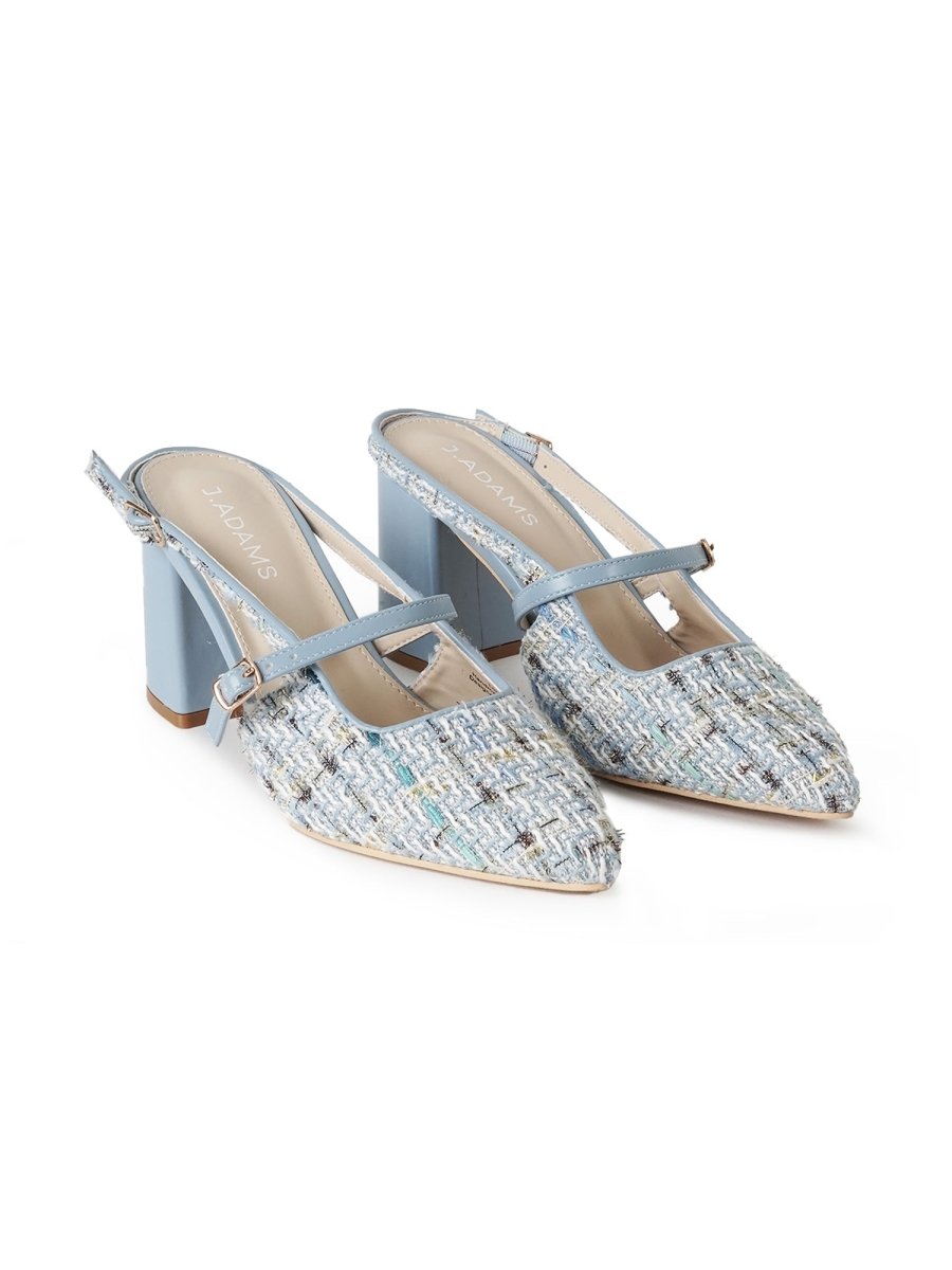 Lori | Sky Blue Tweed Heels by J.Adams – Don't Panic Shoes