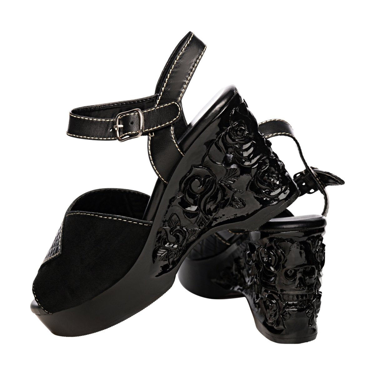 Lucky Lou Shoes Women's The Momento Mori - In Black Snake On Black Shoes by Lucky Lou Shoes – Don't Panic Shoes