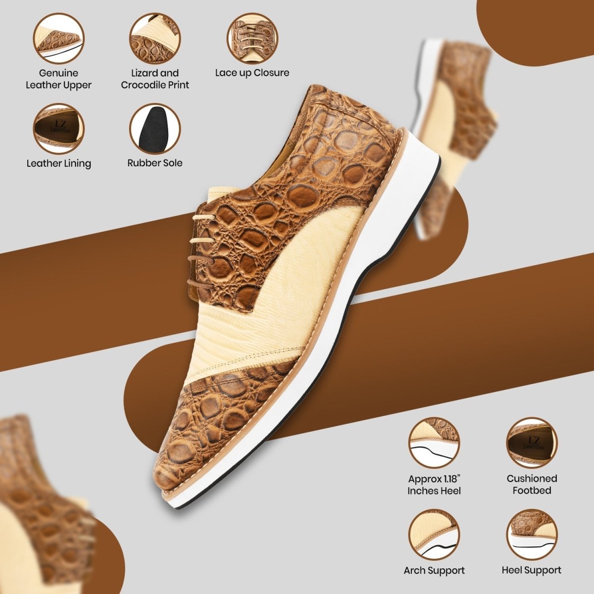 Lucky Mens Oxford Croco Lizard Print Casual Shoes Shoes by Libertyzeno – Don't Panic Shoes