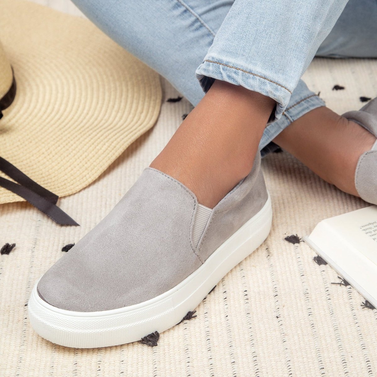 Luna | Light Grey Suede Sneakers by J.Adams – Don't Panic Shoes