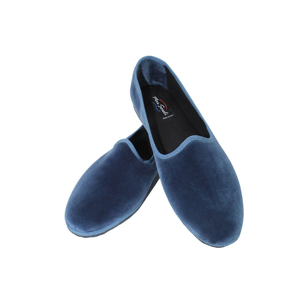 Mar Soreli Friulana Flat Wide Men’S Velvet Avio Scuro Slip On by Mar Soreli – Don't Panic Shoes