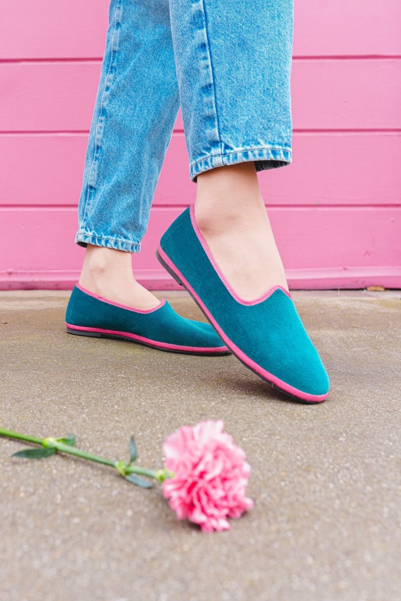 Mar Soreli Friulane Flats Women Leather Petrol And Pink Slip On by Mar Soreli – Don't Panic Shoes