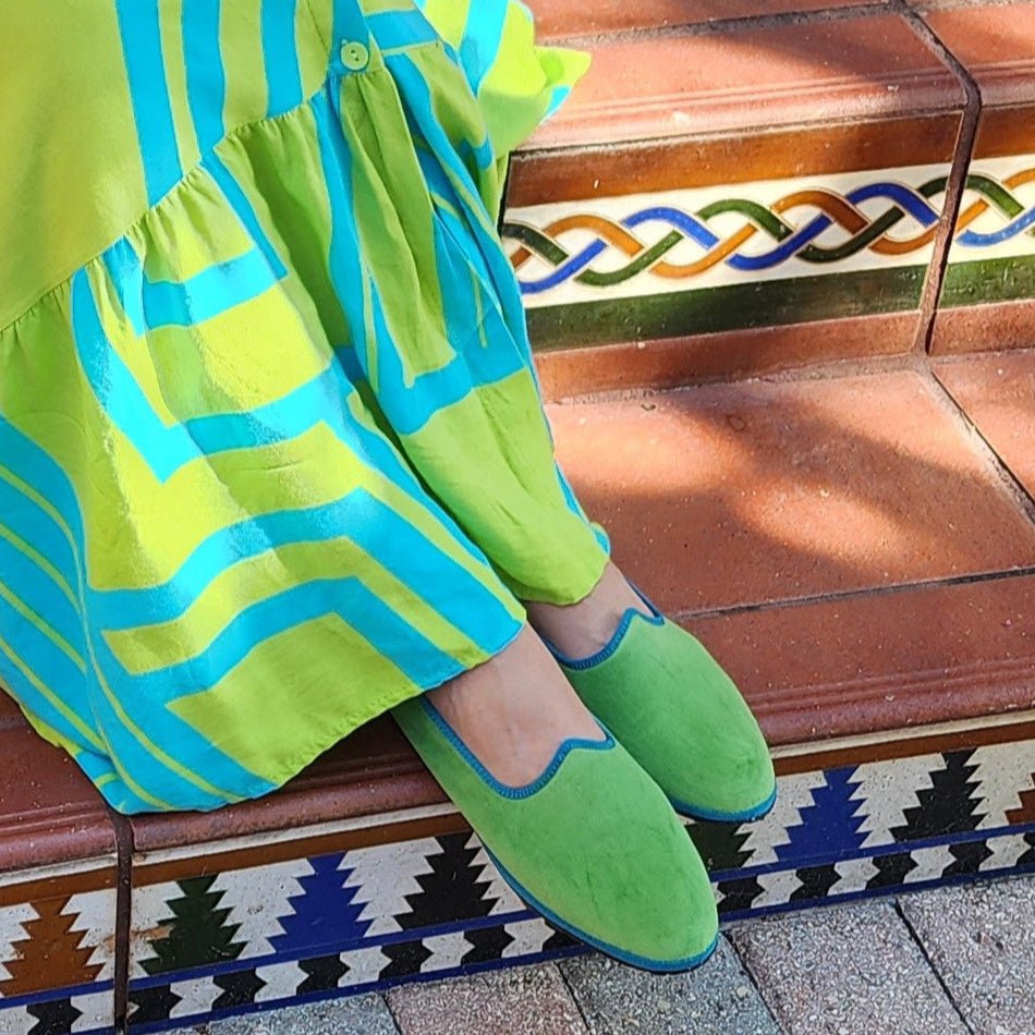 Mar Soreli Friulane Two Tone Acid Green Petrol Womens Flats Slip On by Mar Soreli – Don't Panic Shoes