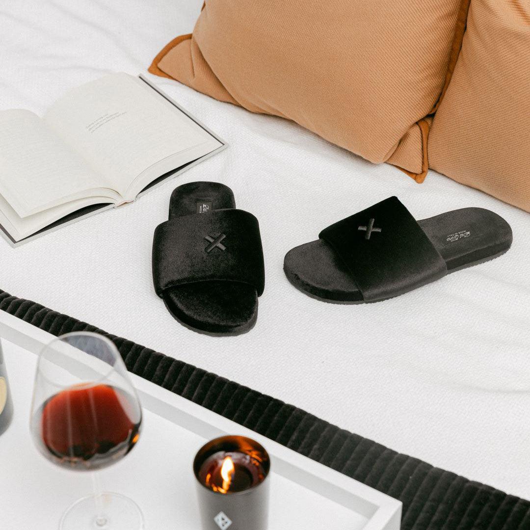 Men's Black Velvet House Slide Men's Footwear by Del Toro Shoes – Don't Panic Shoes