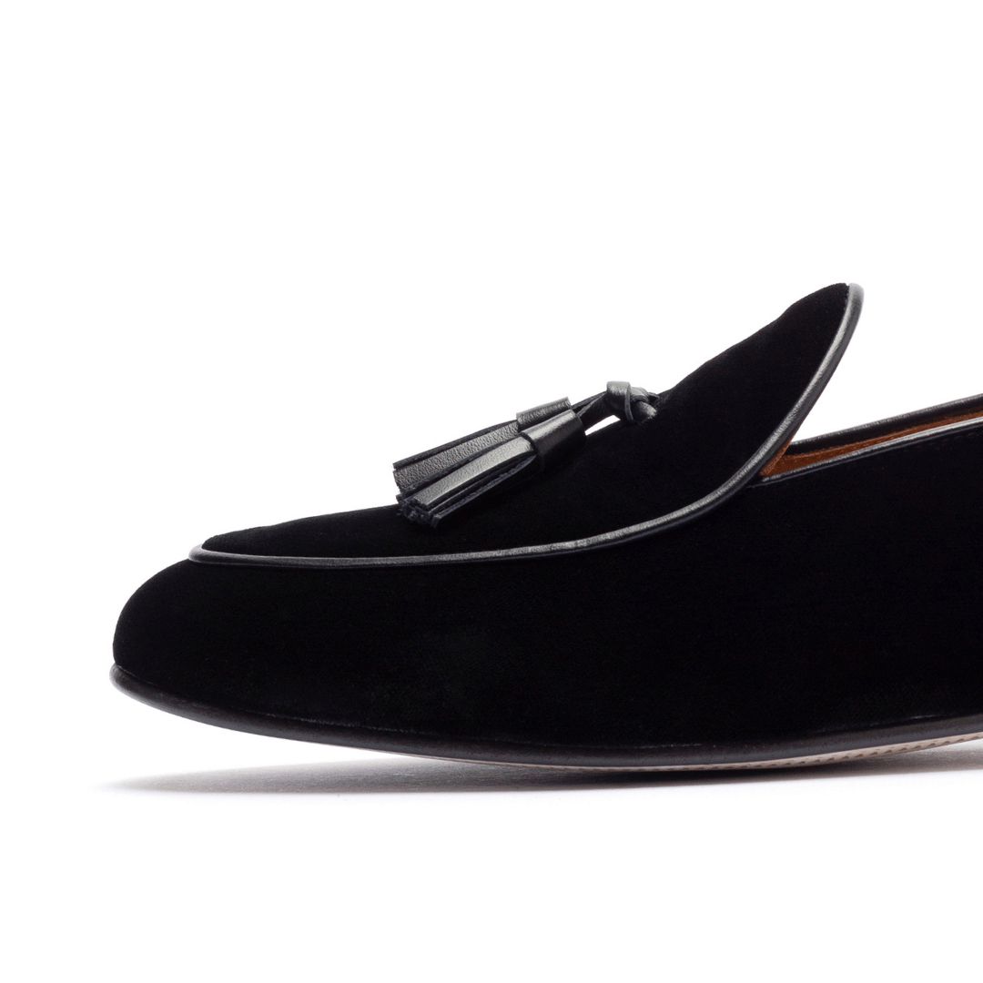 Men's Black Velvet Tassel Loafer Men's Footwear by Del Toro Shoes – Don't Panic Shoes