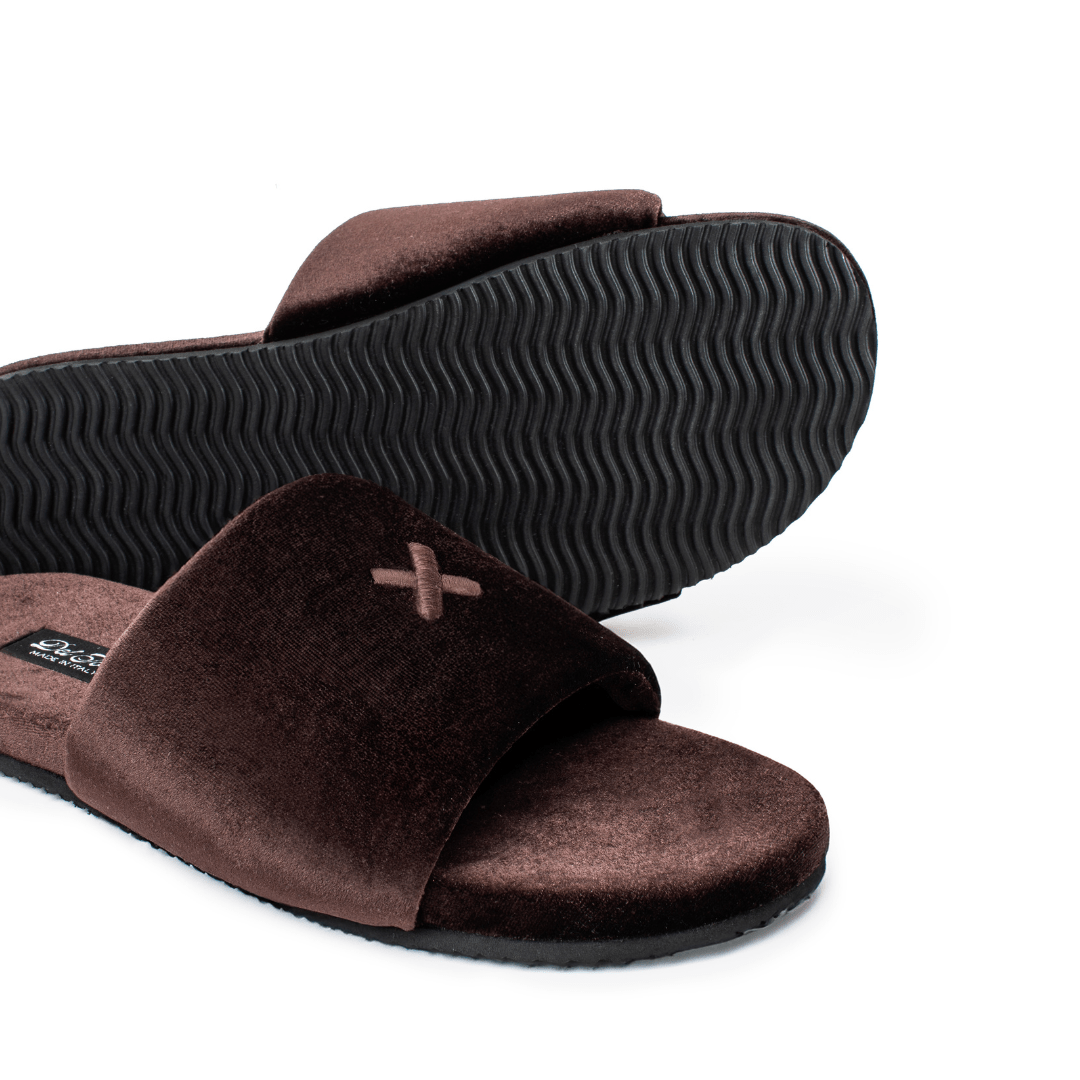 Men's Chocolate Brown Velvet House Slide Men's Footwear by Del Toro Shoes – Don't Panic Shoes