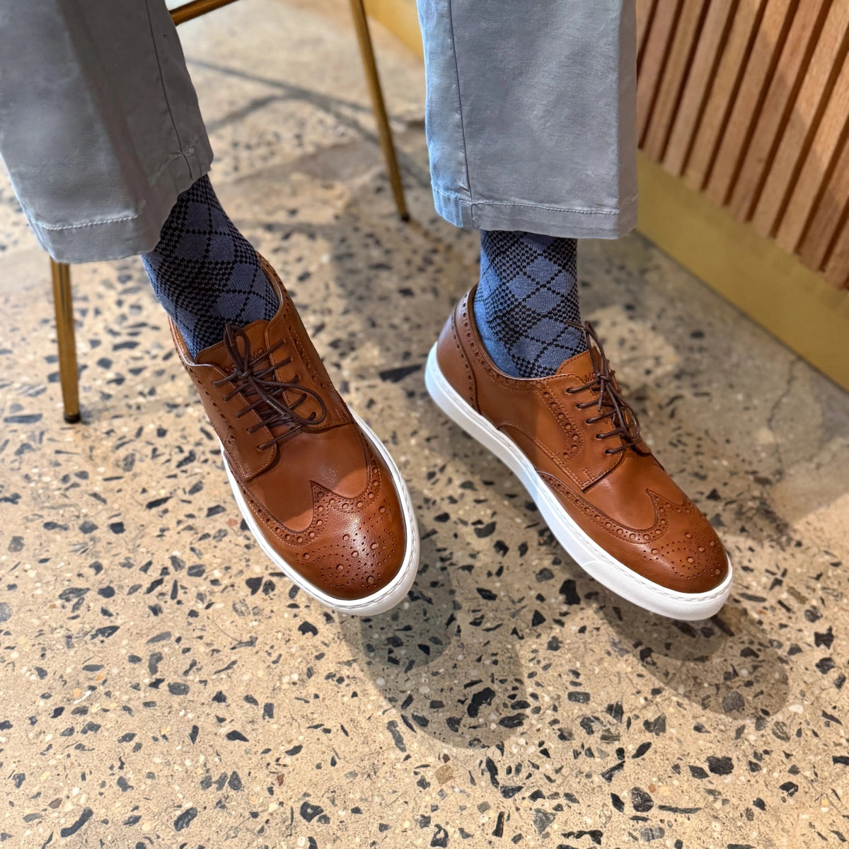 Men's Don Giovanni Wingtips - Cognac W/ White Sole Men's Sneakers by Mocalmo – Don't Panic Shoes