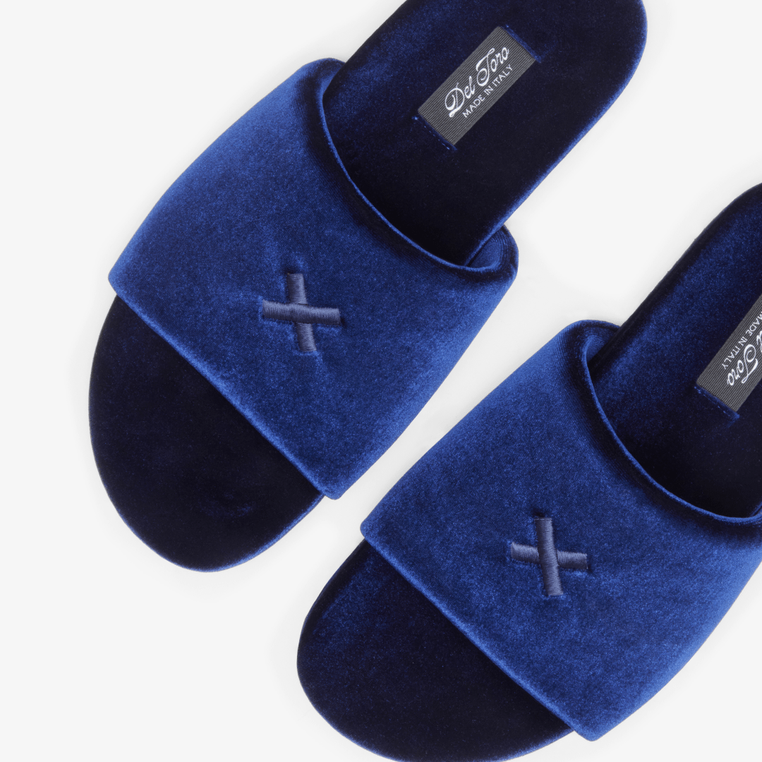 Men's Midnight Navy Velvet House Slide Men's Footwear by Del Toro Shoes – Don't Panic Shoes