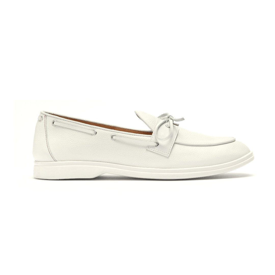 Men's White Pebbled Leather Barca Yacht Loafer Men's Footwear by Del Toro Shoes – Don't Panic Shoes