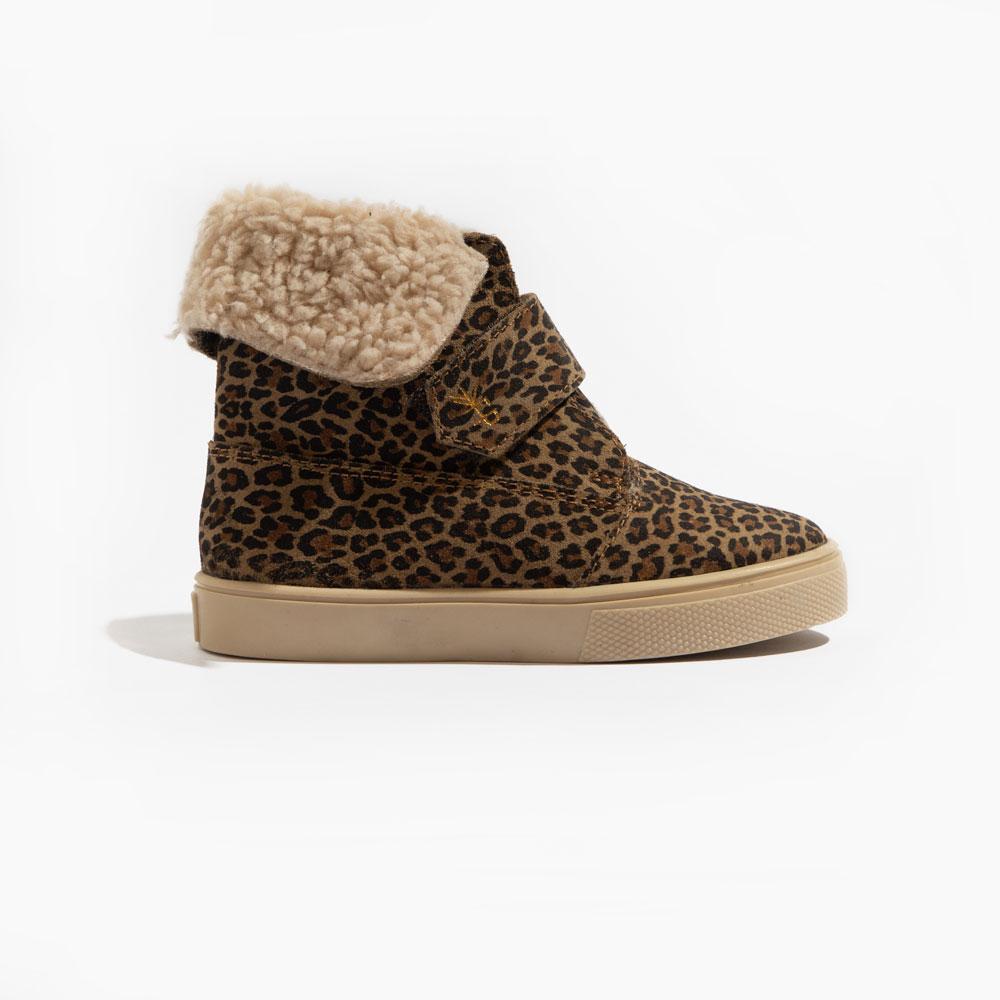 Micro Leopard Sherpa Boot Kids - Sherpa Boot by Freshly Picked – Don't Panic Shoes